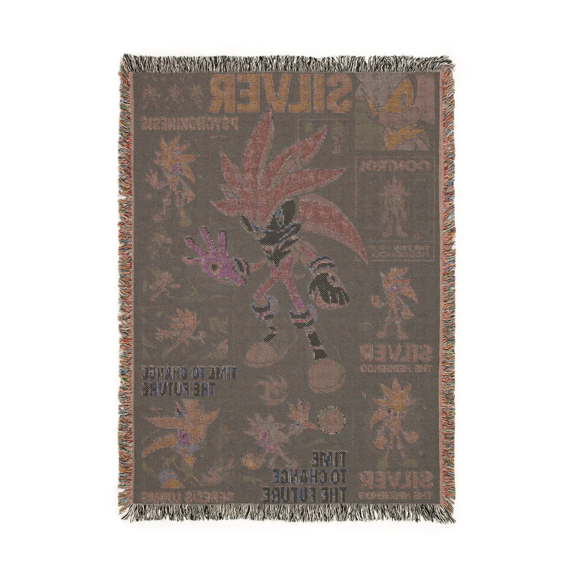 Decorative throw blanket with palm tree design on a plain background